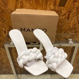 Mango White Braided Mules with Textured Strap
